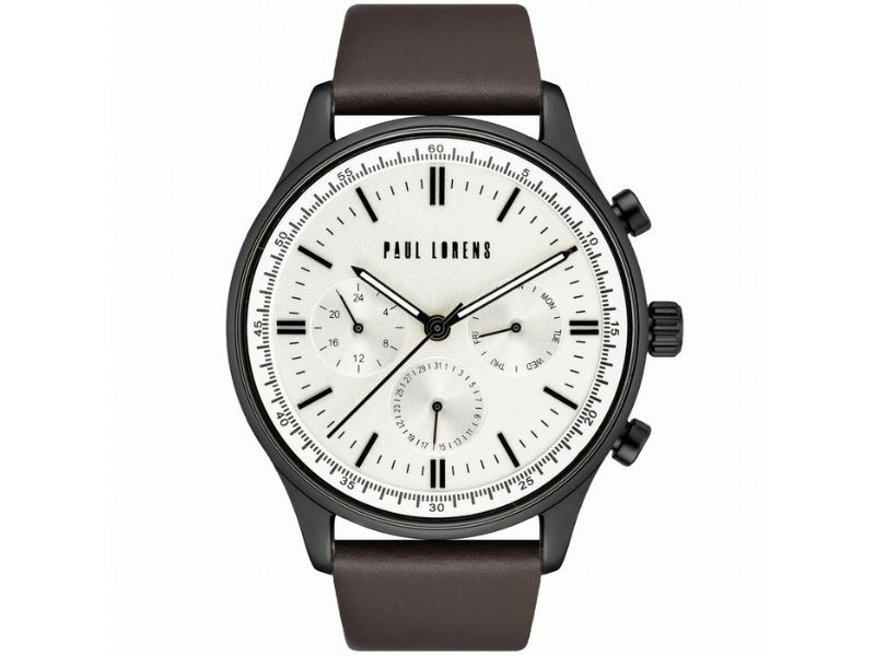 Pánské hodinky s bílým ciferníkem na hnědém koženém řemínku, multifunkční dárek