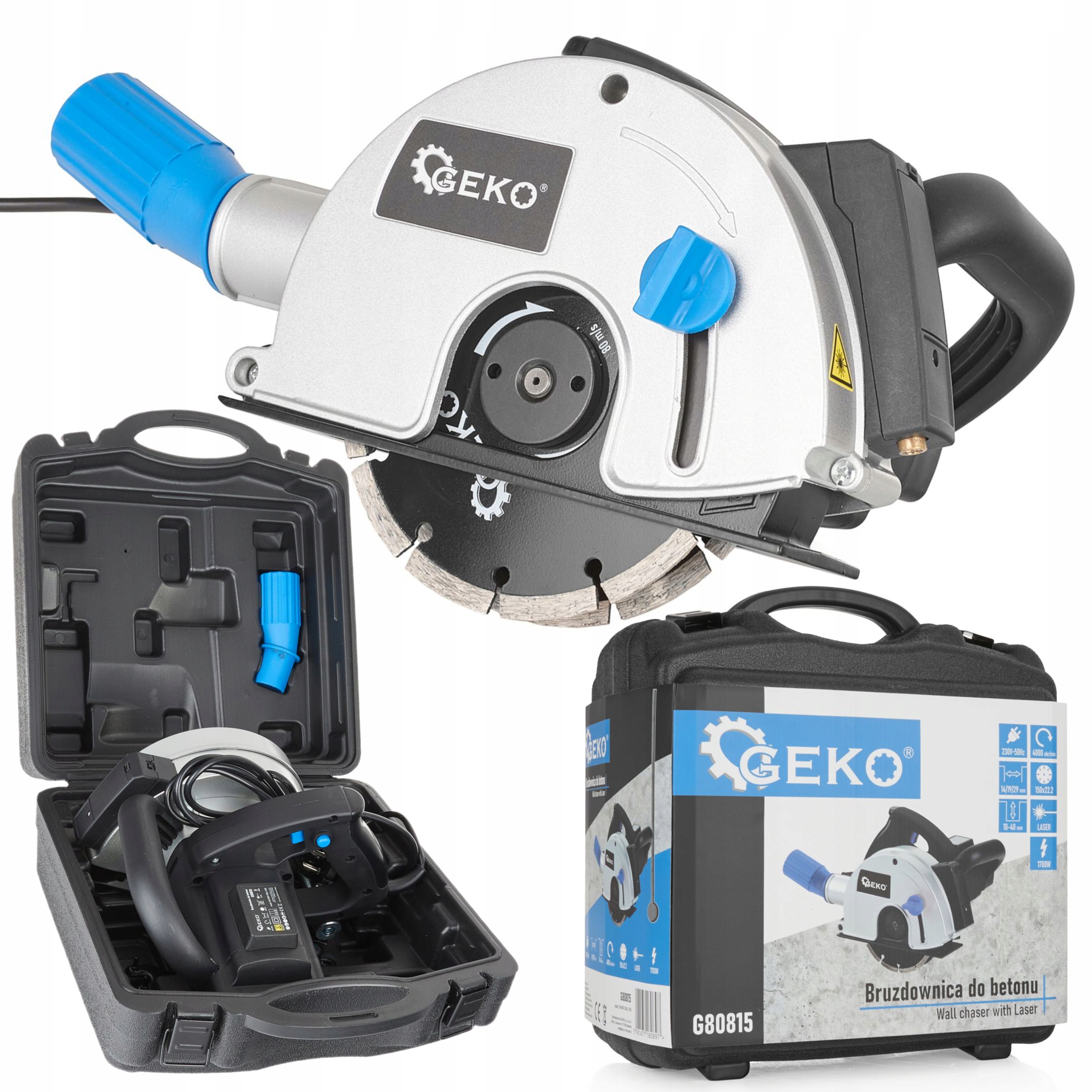 Bruzdovač Na Betonu 1700 W Laserový Indikátor 2 x Kotouč 150 mm Kufr