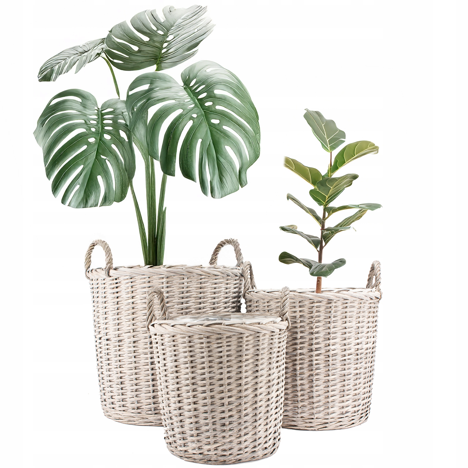 Květináč Obal Na Květináč Proutěný Koš Velký 3 ks šedý do obývacího pokoje zahradního domu