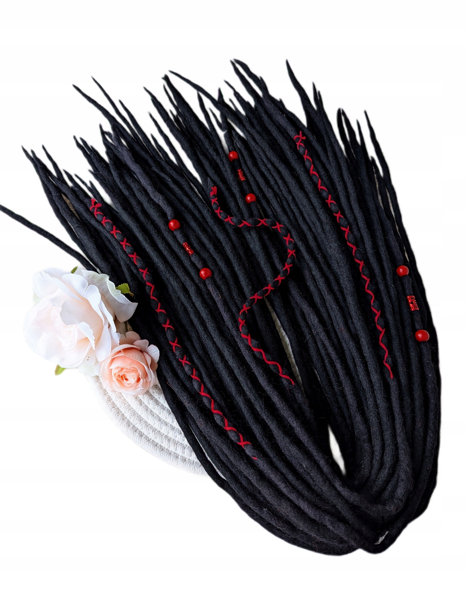 Vlněné pastelky Dredy, černé červené, Korálová Noc, 40 kusů