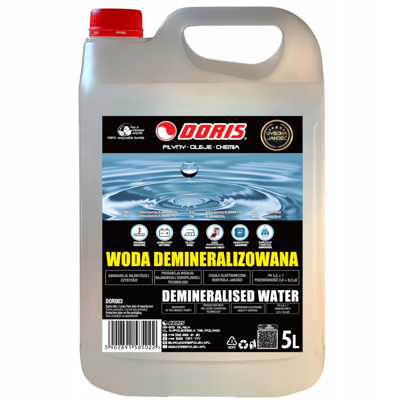 Woda Demineralizowana Doris Polska 5L Dejonizowana Osmotyczna