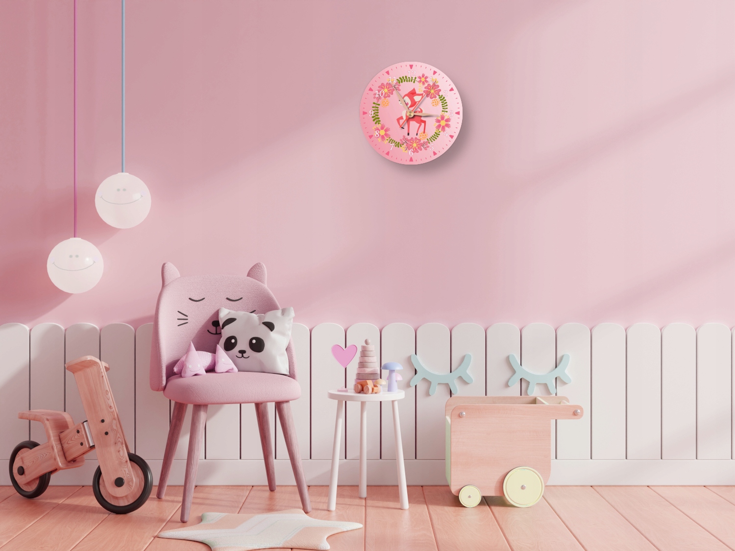 Różowy zegar ścienny zwierzątka słodka sarenka Marka inna