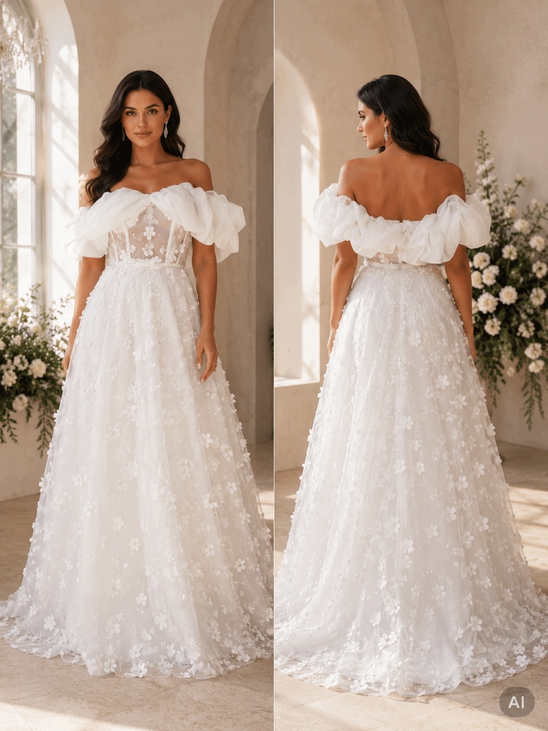 Svatební Šaty Elegantní Vyšívané Krajkové Maxi S Odhalenými Rameny Bílé 40