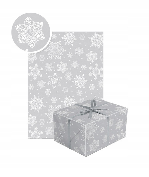 PAPIER PREZENTOWY SREBRNY ŚNIEŻYNKI 70X200 CM