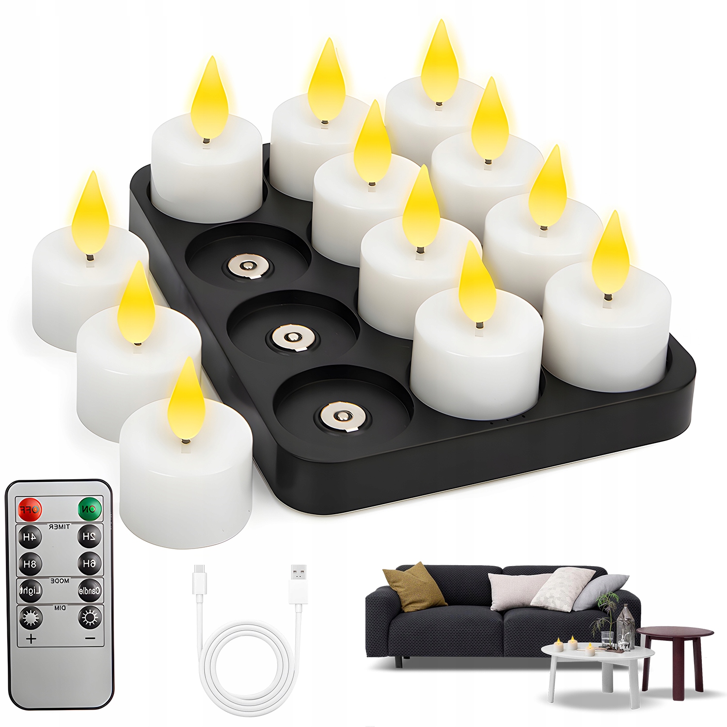 12 Led Lampiček Ve Tvaru Svíček S Nabíječkou Do Jídelny A Kuchyně