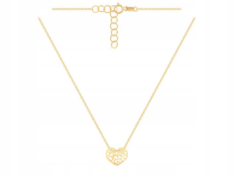 Dámský zlatý náhrdelník 585 s prolamovaným srdcem na řetízku jako dárek