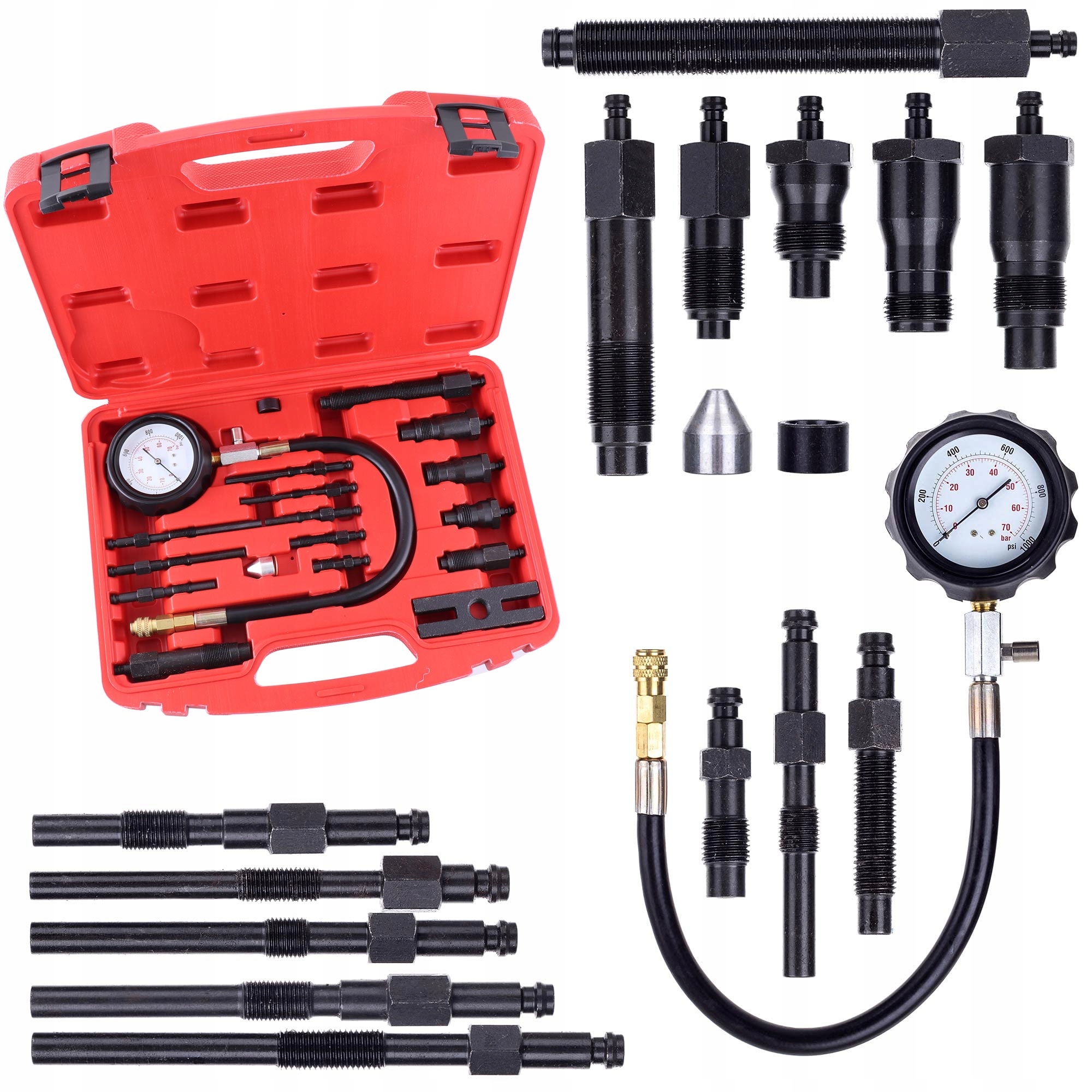 Tester tlaku Měřič komprese Diesel Full sada. 17 Ks