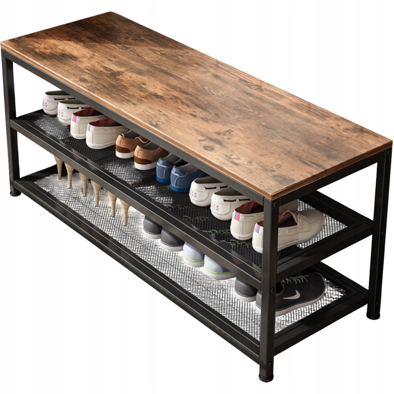 Regálová Skrinka Na Topánky So Sedadlom Veľká Industriálna Polica Loft Retro Drevo