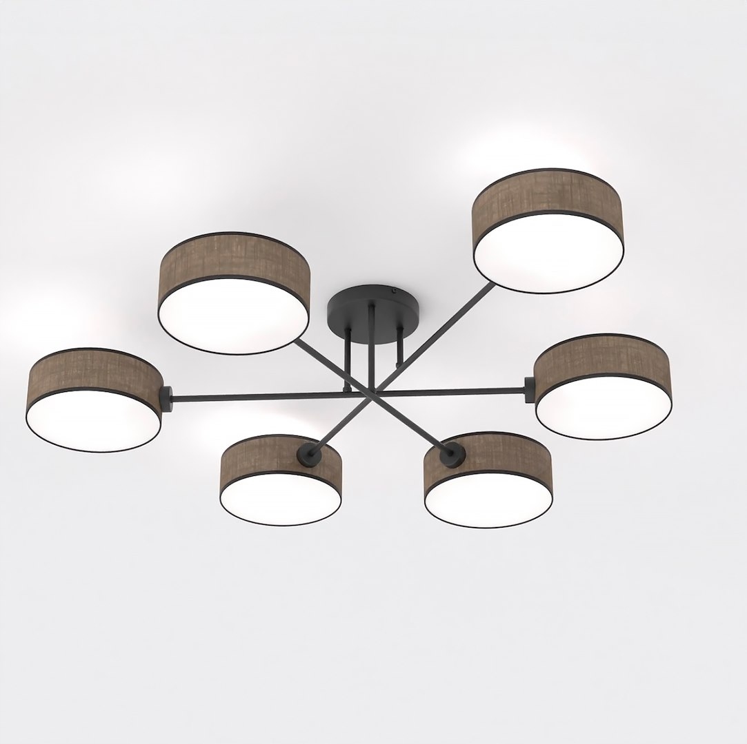 Stropná lampa Emibig Maga čierna, hnedá 6xE14 10W Max Led