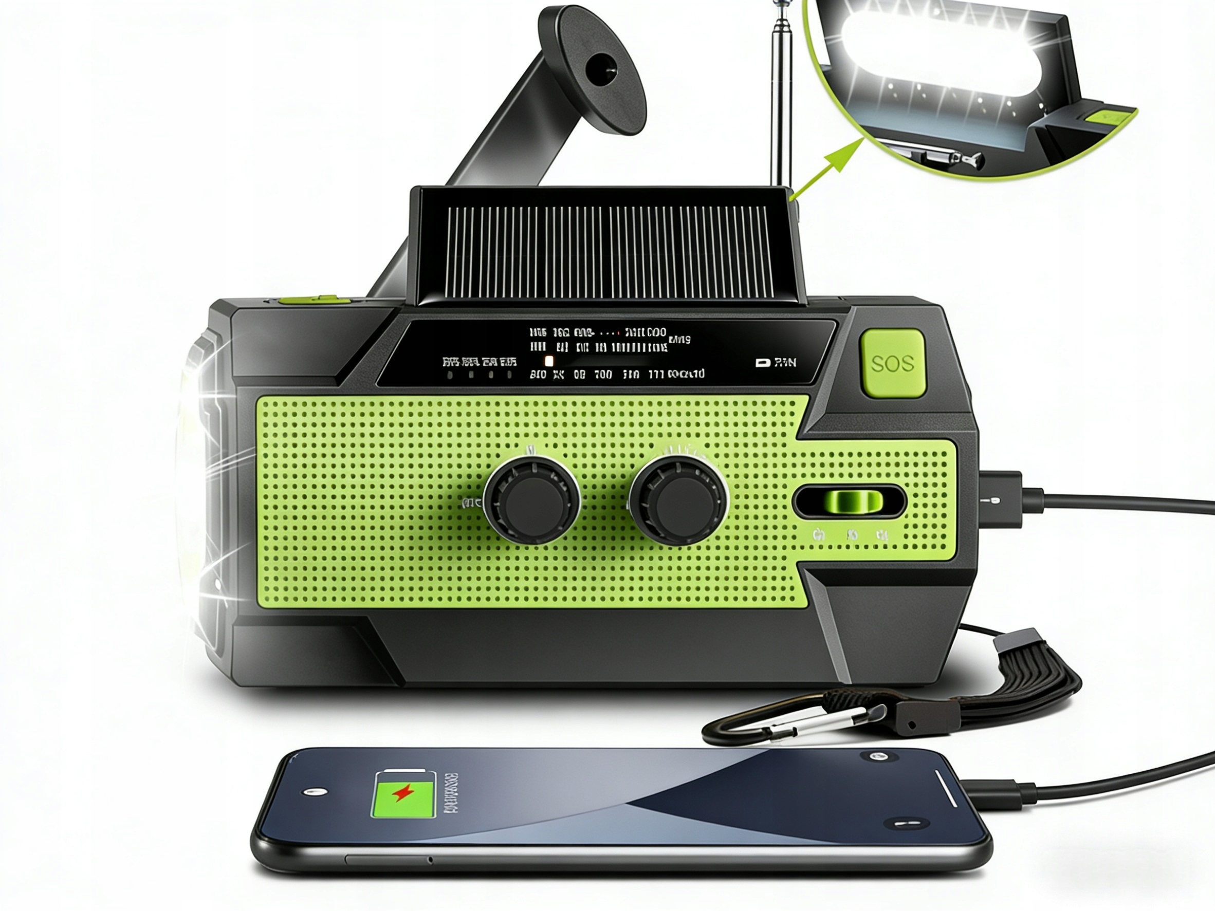 Radio Awaryjne Budowlane Fm Solarne, Sieciowe, Powerbank 4000mAh, Sos