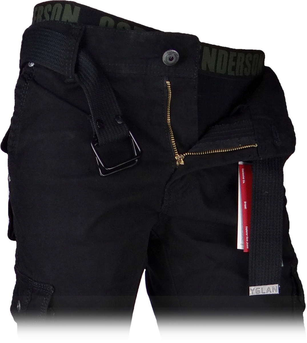 SPODNIE BOJÓWKI CZARNE Stretch z Paskiem Różne Rozmiary r.34 IT/Th cz. Długość nogawki długa