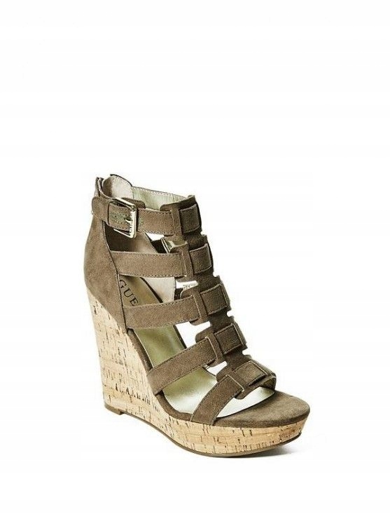 Guess boty Tyfany Gladiator Wedge Sandals medium brown fabric 37,5