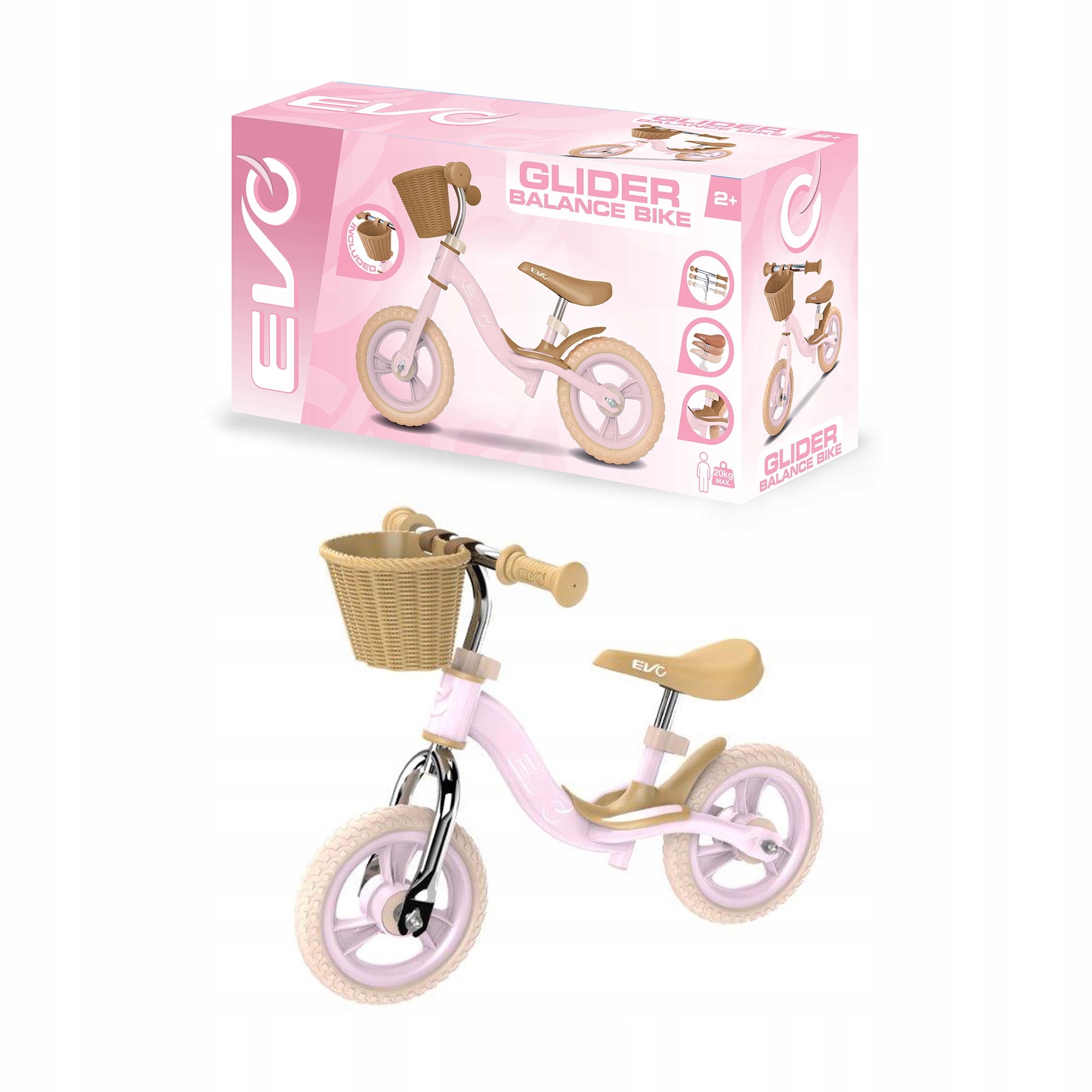 Rower Biegowy Lekki Jeździk Biegówka Balance Bike Różowy Z Koszykiem 2+ 10"