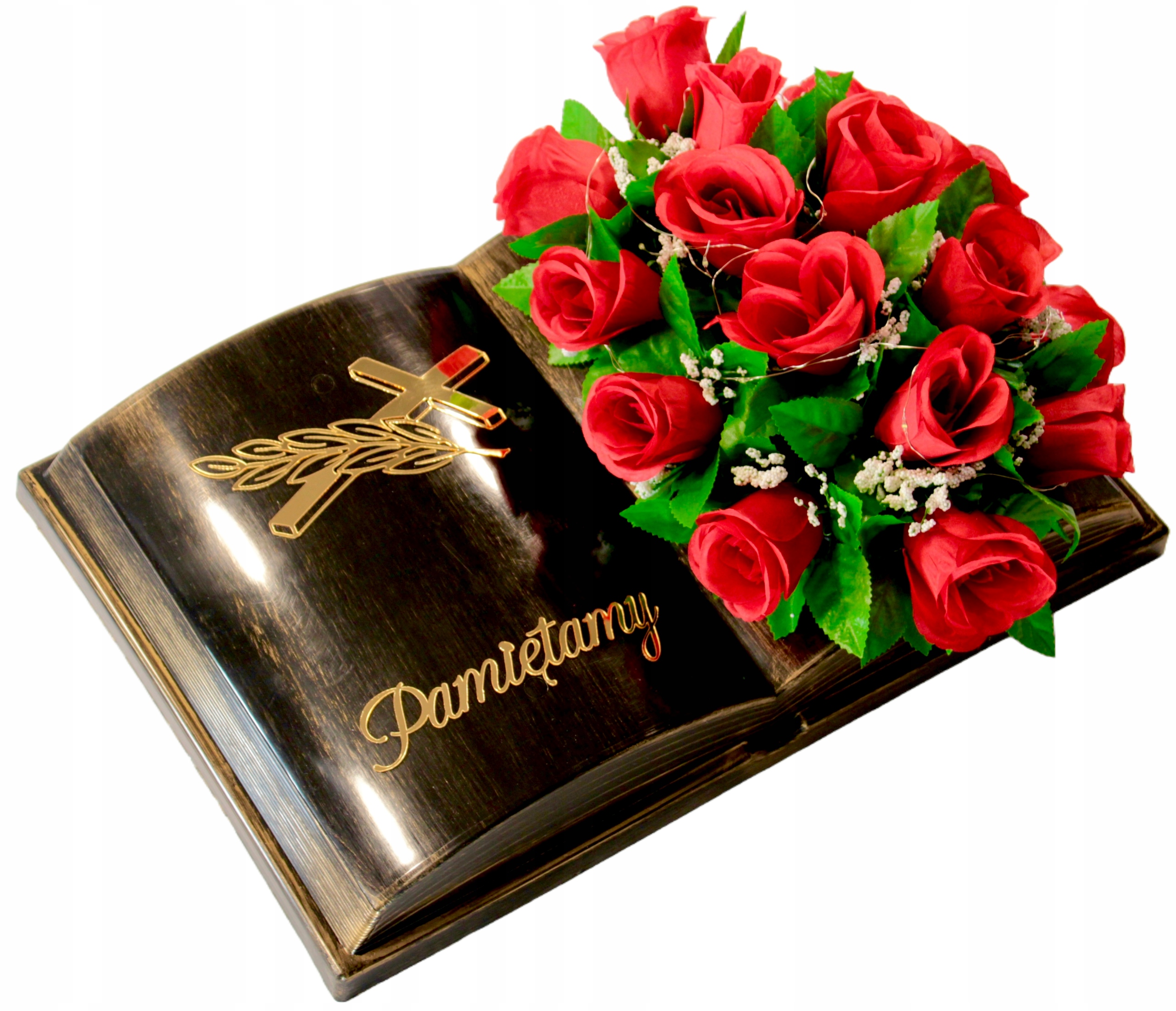 Kniha na hrob dekorace Růže červené Kniha na pomník Zlatá Stříbrná písmena
