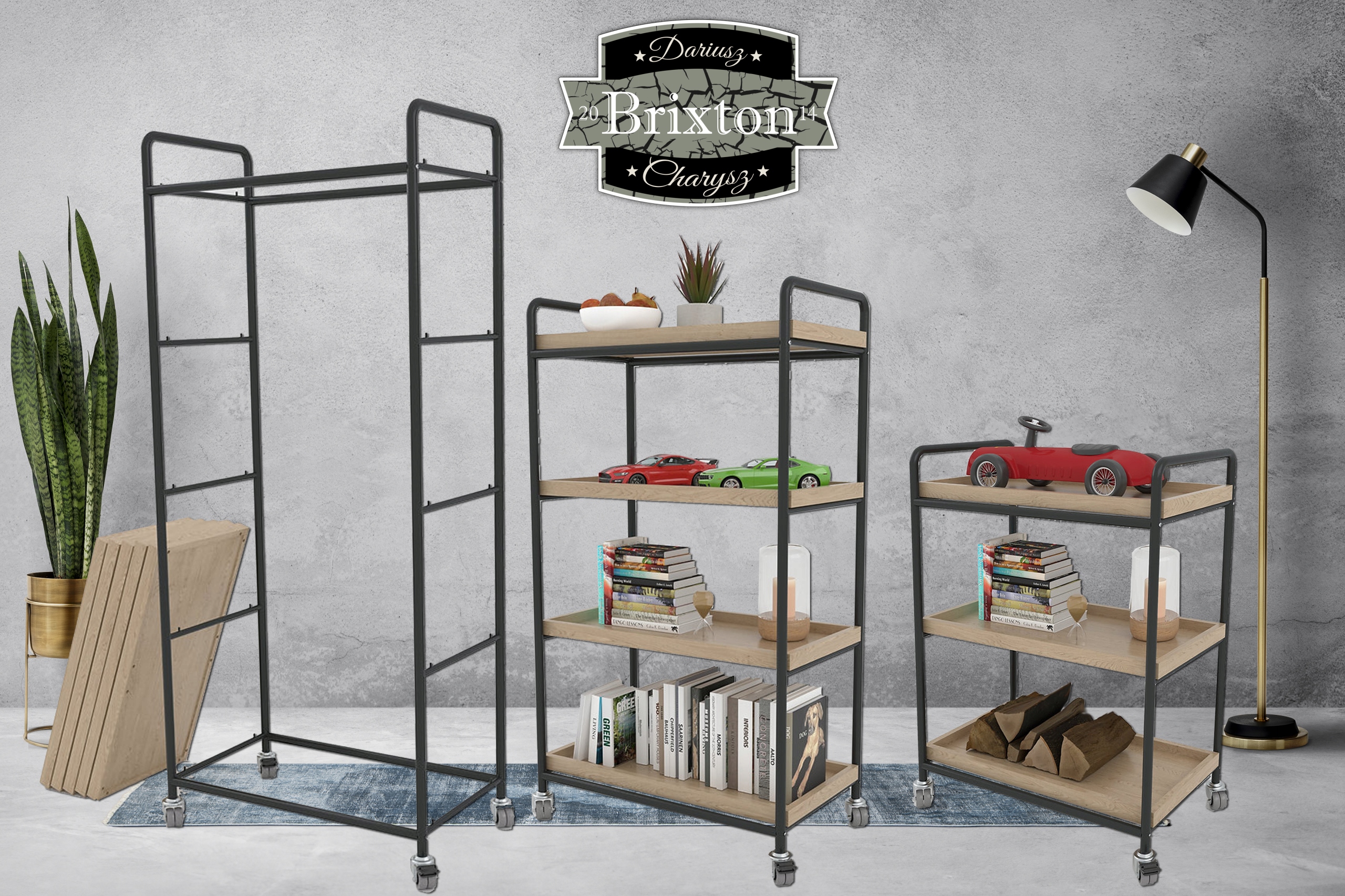 REGAŁ SKLEPOWY WYSTAWOWY Z RURKI NA KÓŁKACH LOFT INDUSTRIALNY DĄB 112CM Marka inna