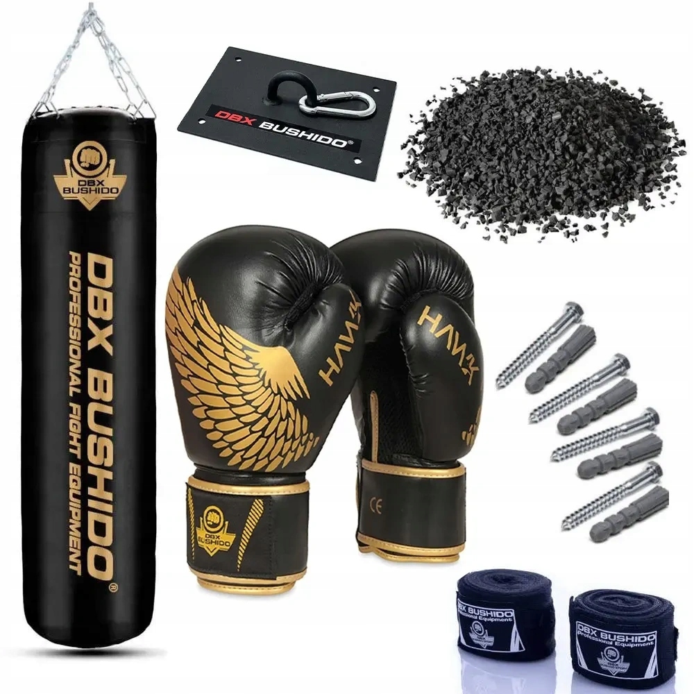 Zestaw bokserski 140cm worek treningowy 60kg rękawice Bushido owijki