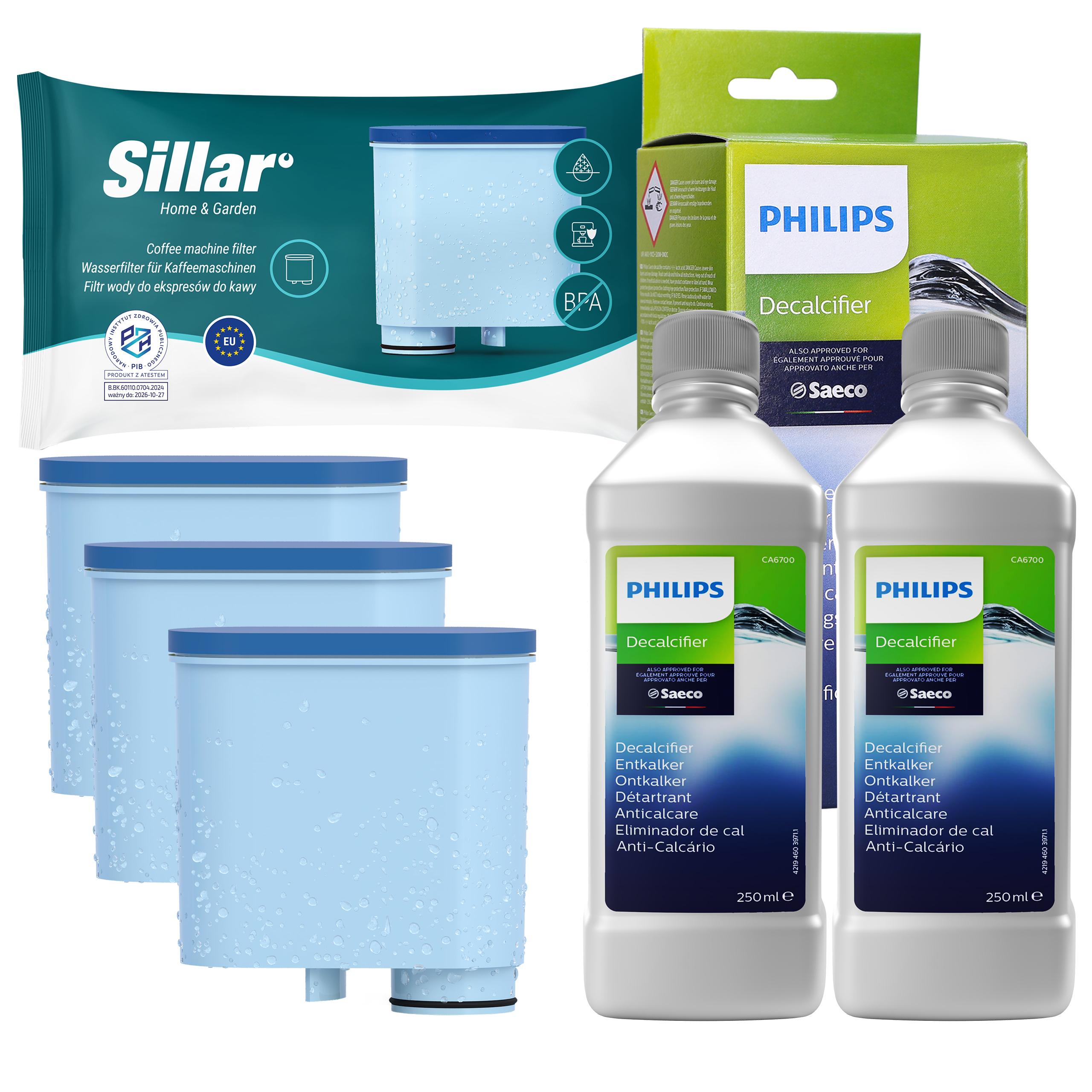 Odkamieniacz do ekspresu Philips CA6700 2x250 ml 3 filtr do Philips Saeco