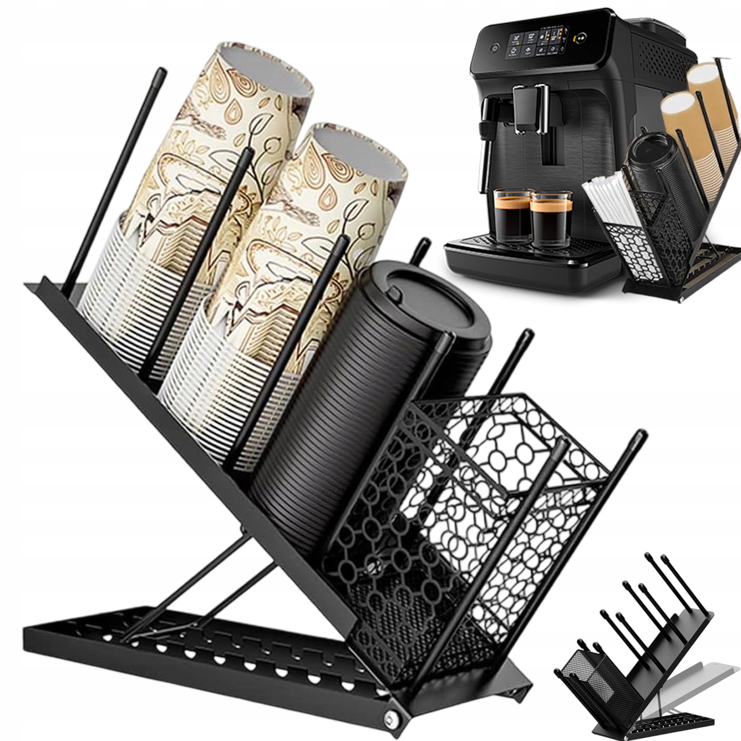 Levně Kovový Organizér Na Šálky S Vyjímatelným Košíkem Do Kuchyně I Domácnosti