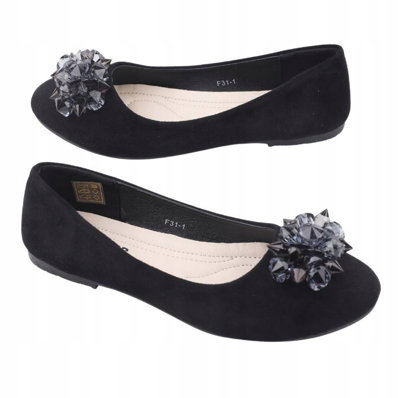 CZARNE BALERINKI DAMSKIE WSUWANE PŁASKIE Z KOKARDĄ GŁADKIE WKŁ.EKOSKÓRA Rozmiar 38