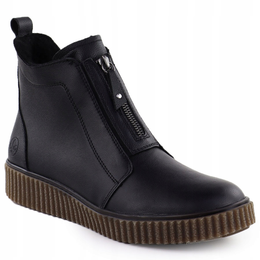 Kožené dámské kotníkové boty na platformě černé Rieker Y4354-00 36