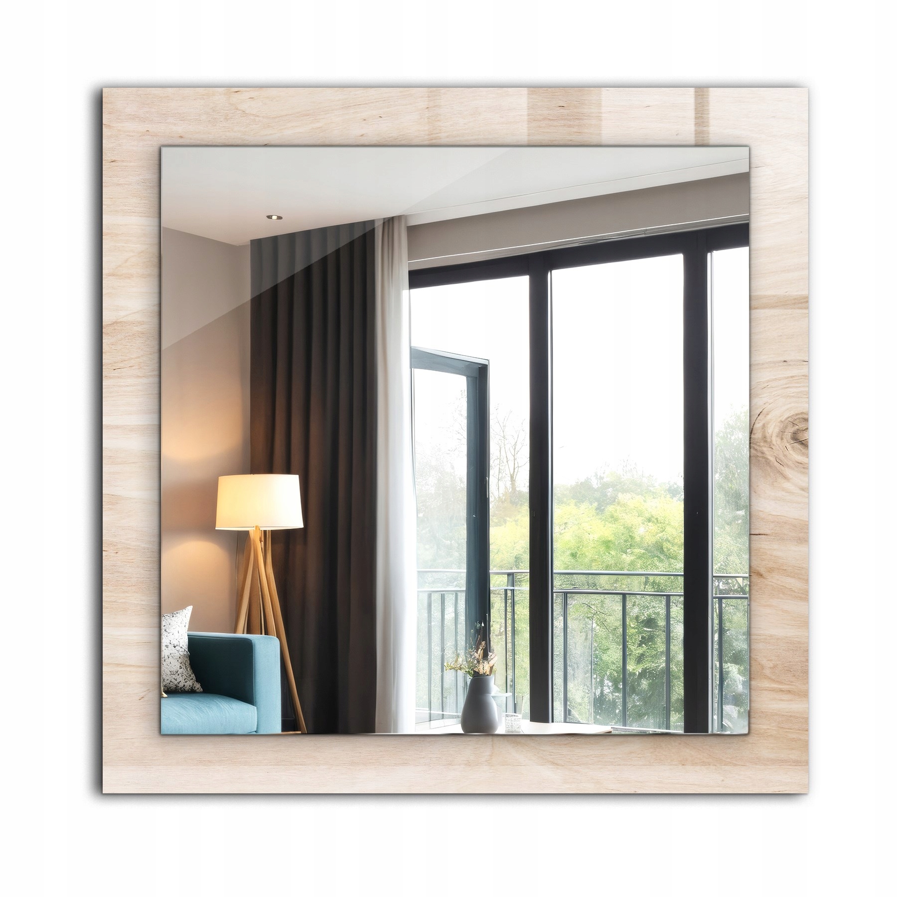 Moderné loftové závesné zrkadlo s potlačou 60 cm x 60 cm Drevo s uzlami