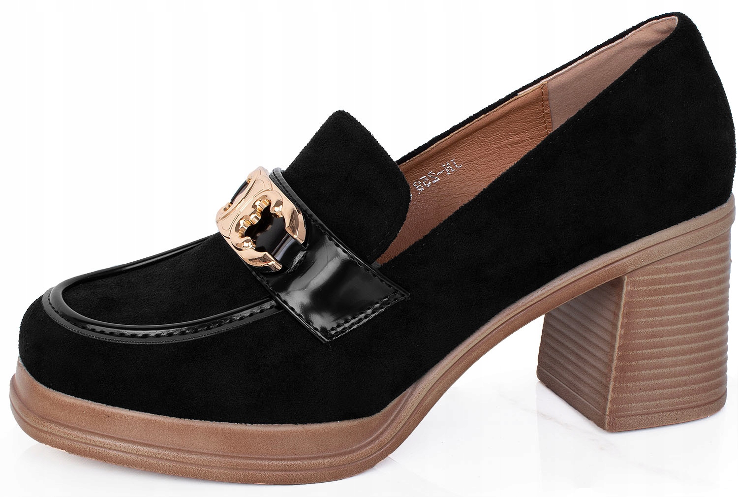 Półbuty Na Słupku Damskie Czarne Mokasyny Zamszowe 39