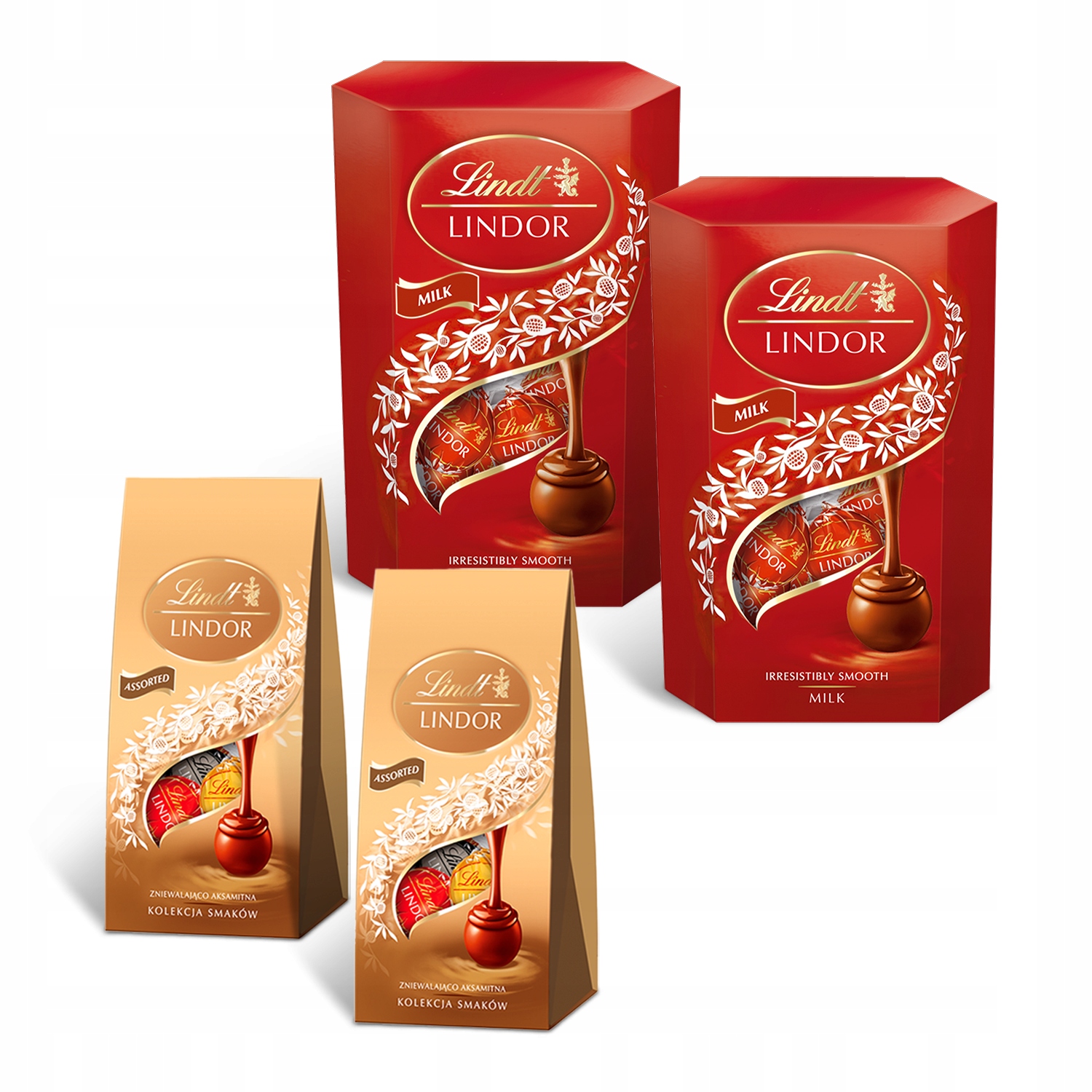 Zestaw Lindt pralinki Lindor praliny mleczne 2x200g i assorted 2x100g