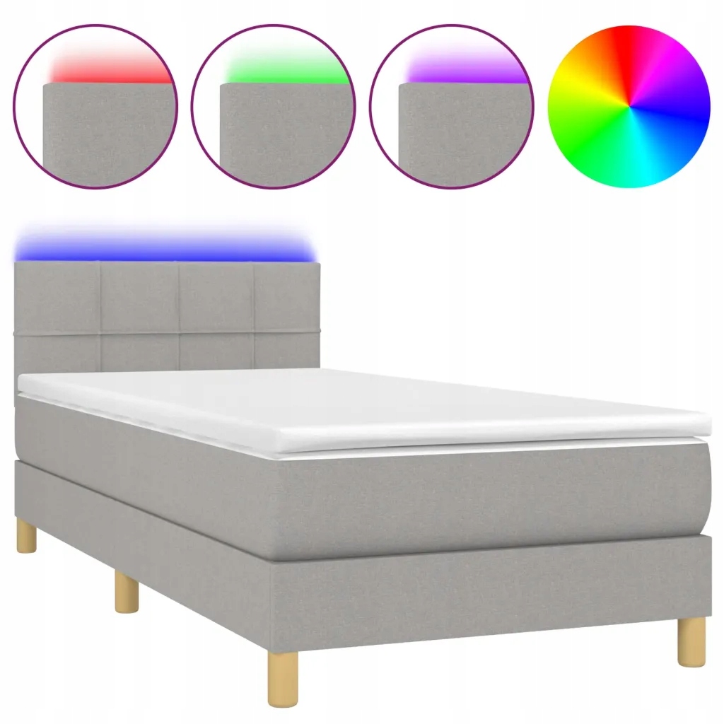 Kontinentální postel s matrací a Led diodami, světle šedá, 203 x 80 x 78/88