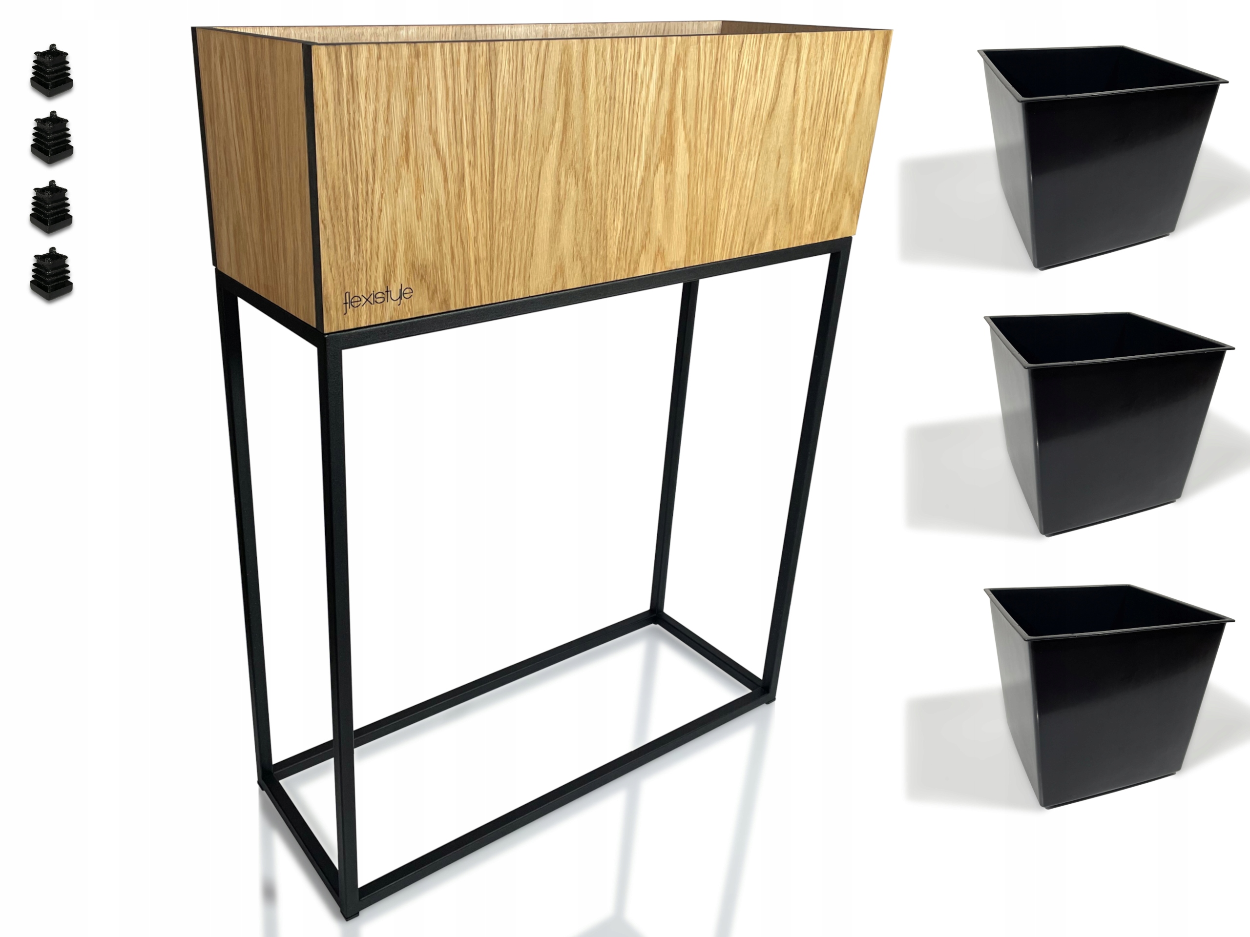 

Kwietnik loftowy stojak na kwiaty donica dębowa