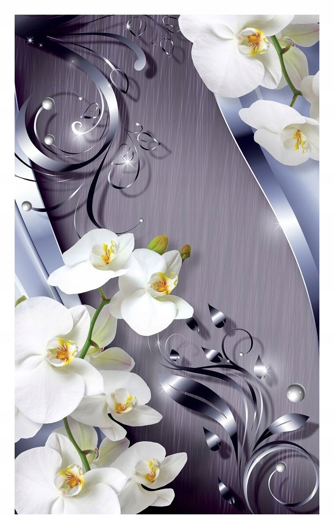 Fototapeta Orchideje Stříbrné a Bílé Květiny Metalická Elegance 206x275 lepidlo