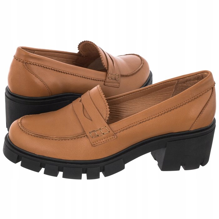 Dámské boty Mokasíny na podpatku Kožené Filipe Hnědé 11593 Camel