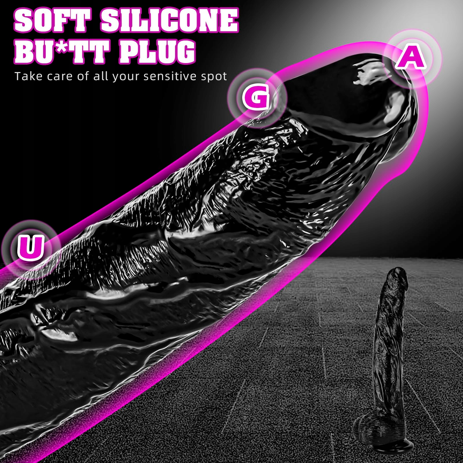 REALISTISCHER Dildo 33cm Silikonowy Dildo Z Żyłami i Jądrami Czarny — miniatura 4