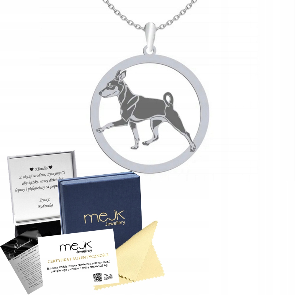 Stříbrný náhrdelník s miniaturním pinčem se psem 925 Šperky Gravírování Bonus
