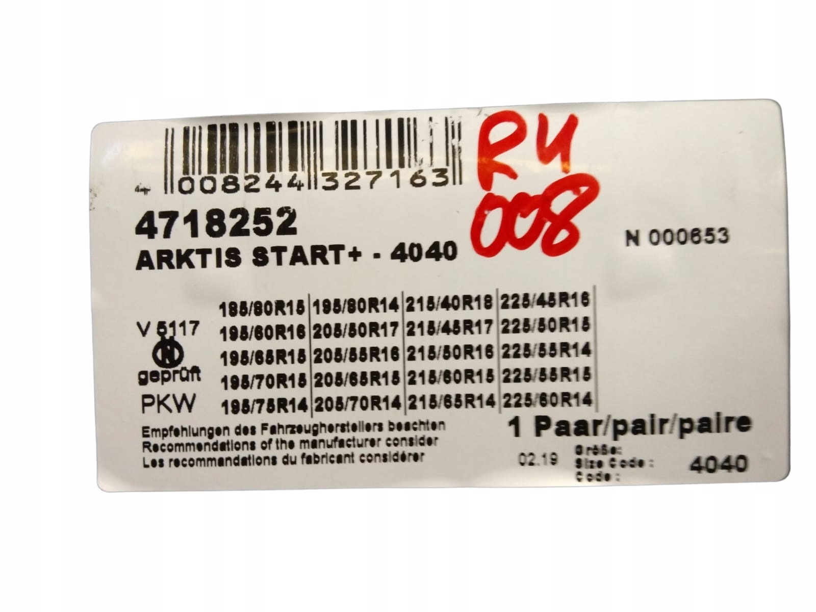 Łańcuchy śniegowe RUD ARKTIS START+ 4040 9 mm KPL. EAN (GTIN) 4008244327163