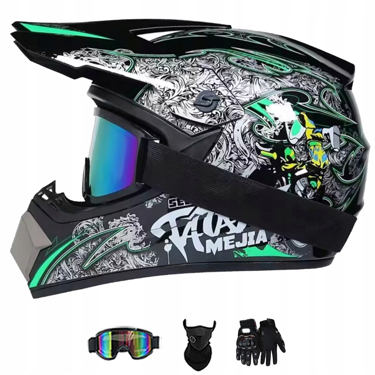 Motocyklová Přilba Lehká Enduro Quada Brýle Rukavice Maska XL