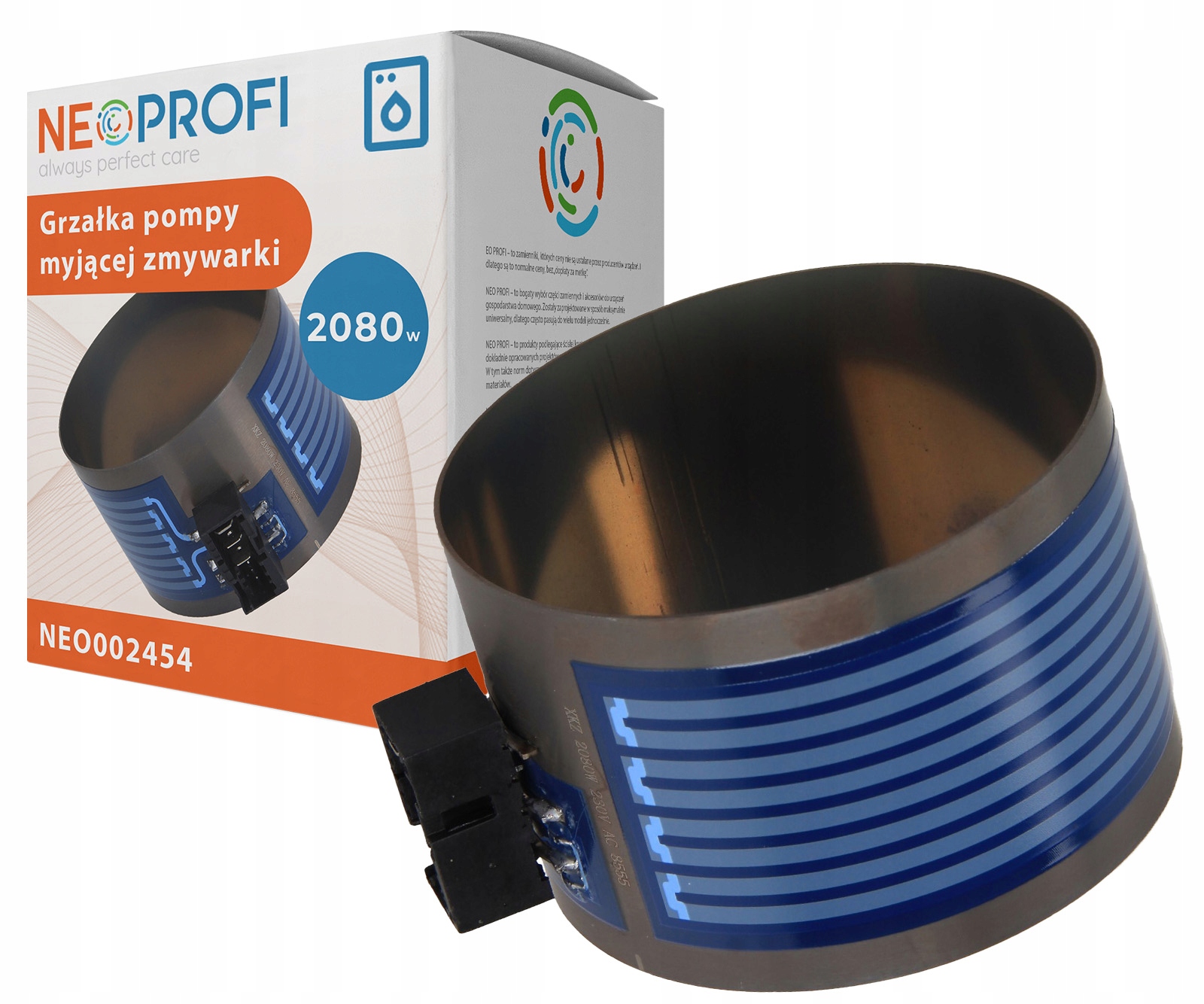 Grzałka zmywarki Bosch 85mm x 55mm 2080W 230V do pompy myjącej