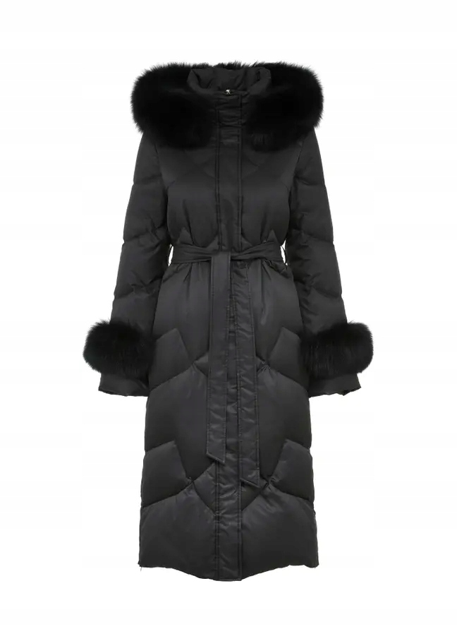 Ochnik KURDT-0521-99 Dlouhá Péřová Bunda Kabát Černý Xs