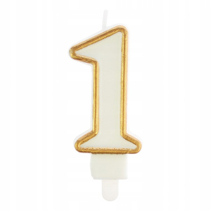 

Świeczka urodzinowa cyferka 1 biała, złota ramka