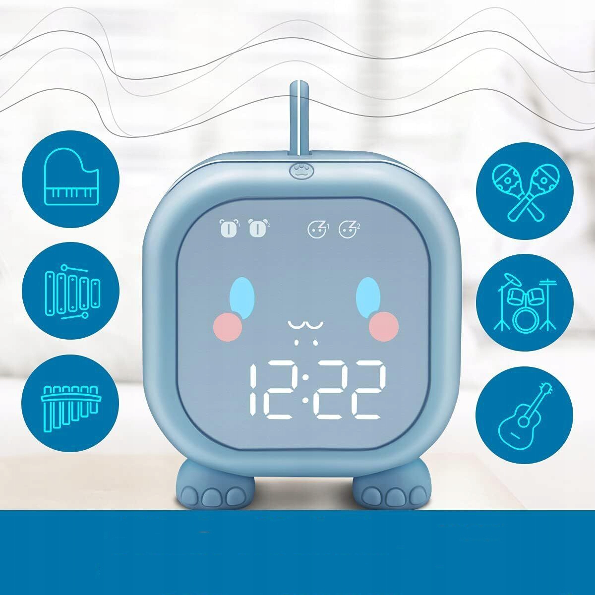 CYFROWY BUDZIK DLA DZIECI, DINOZAURY, ZEGAR Z LAMPKĄ NOCNĄ, FUNKCJĄ DRZEMKI Kolor odcienie różowego