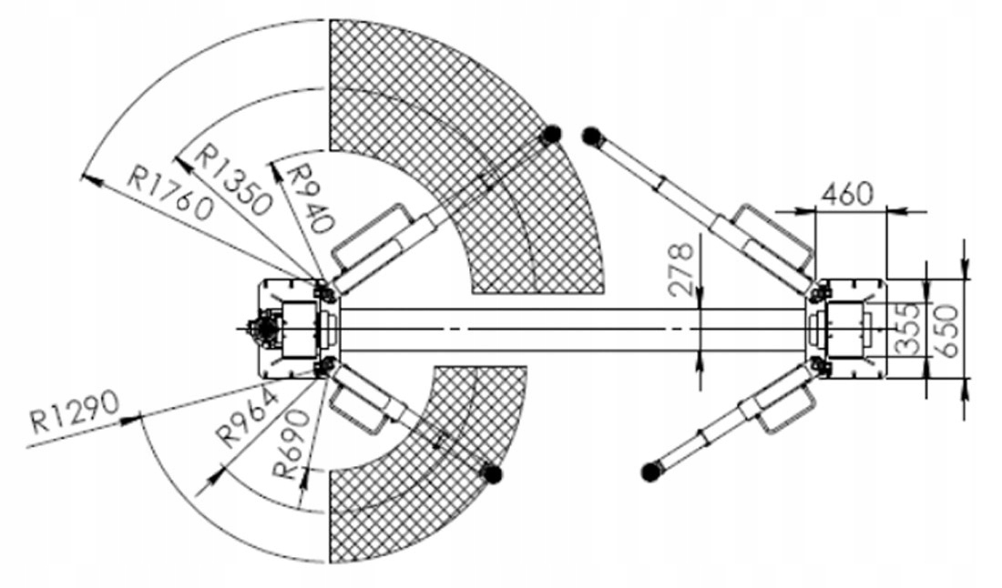 Podnośnik Dwukolumnowy Automat do Busów BUS 5T Redats L-280 Minimalna wysokość podnoszenia 110 mm