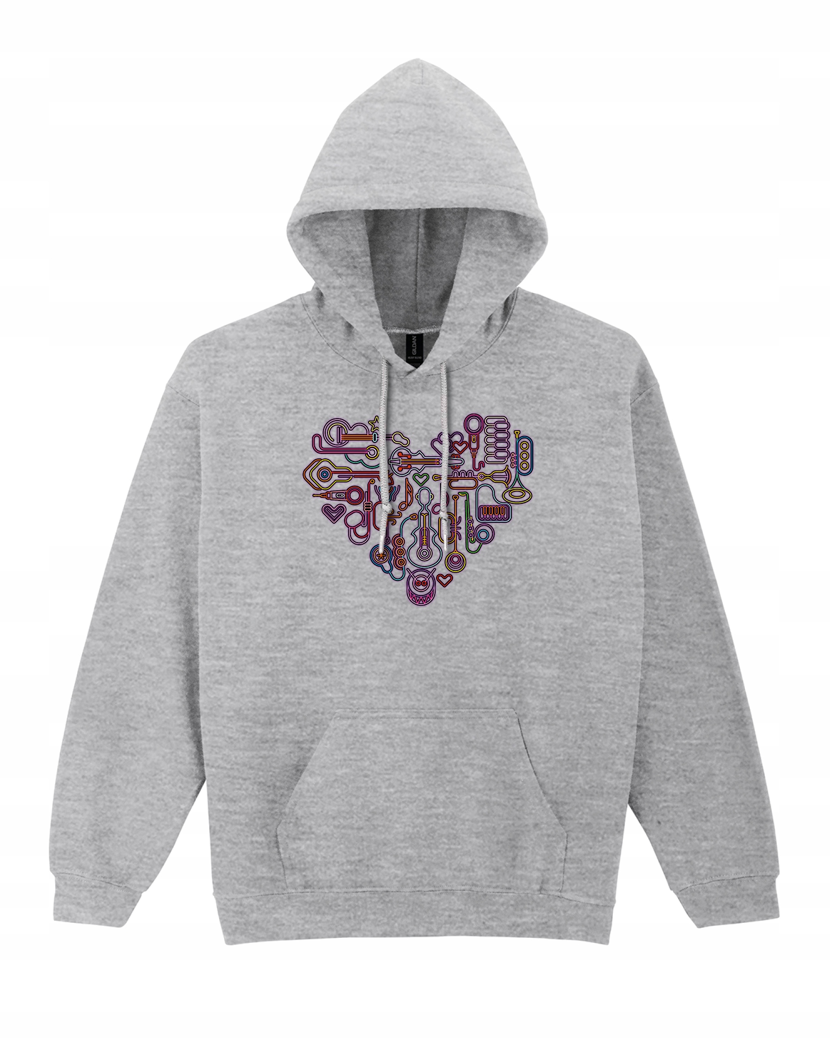 Mikina s kapucí Srdce z nástrojů Hudba Šedá XXL