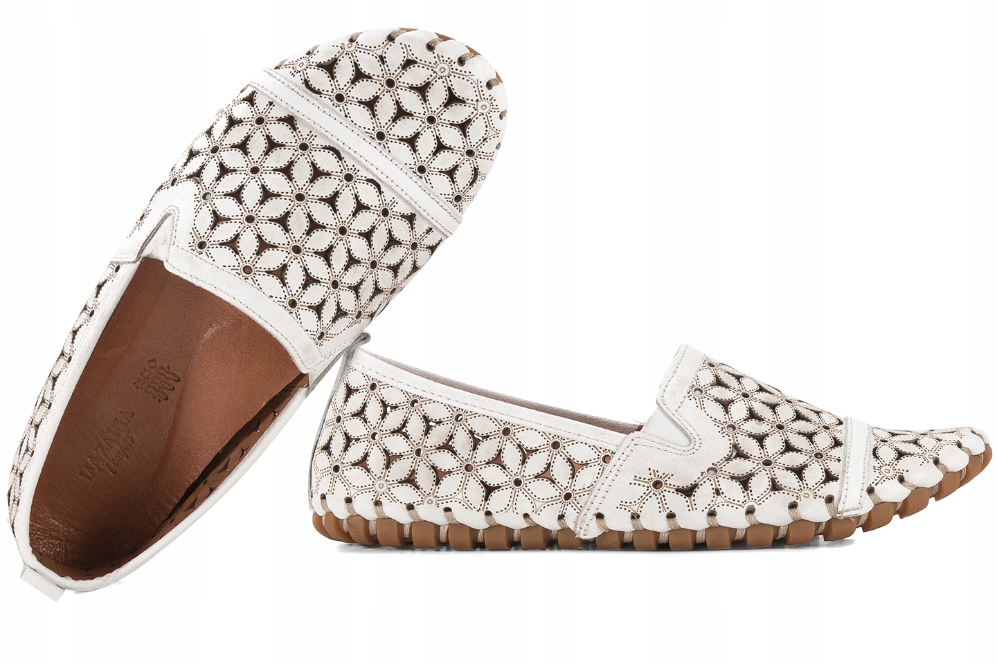 LaAzaria 1174 Ažurové Polobotky Dámské Mokasíny Kožené, bílé