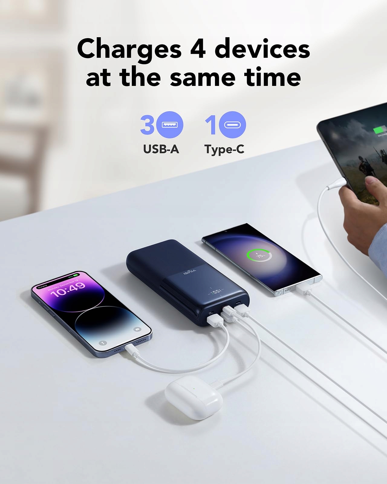 VIYISI Power Bank 20W PD Szybkie Ładowanie USB C LED Wyświetlacz Niebieski — miniatura 4