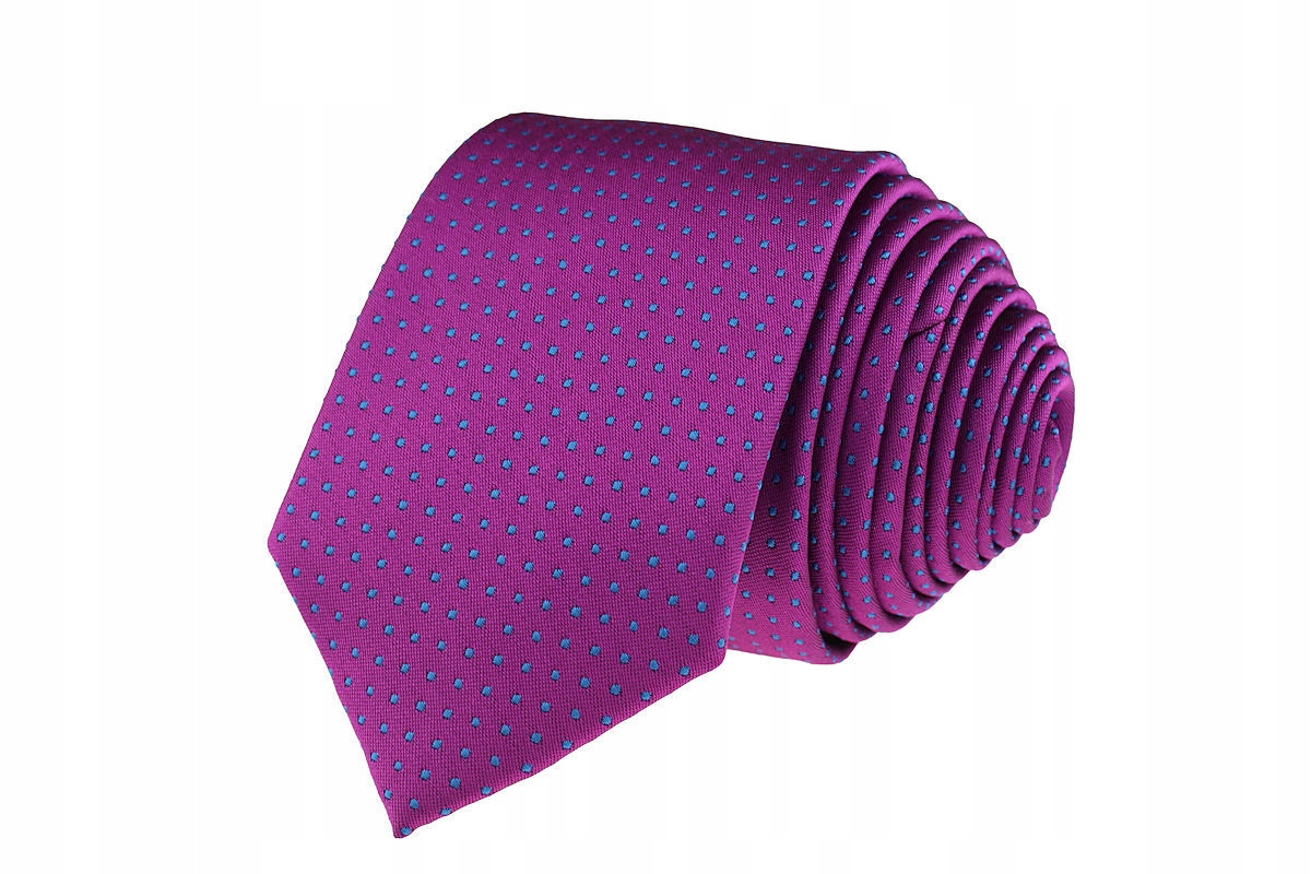 WĄSKI KRAWAT 6 cm ŚLIWKOWY W NIEBIESKIE KROPKI