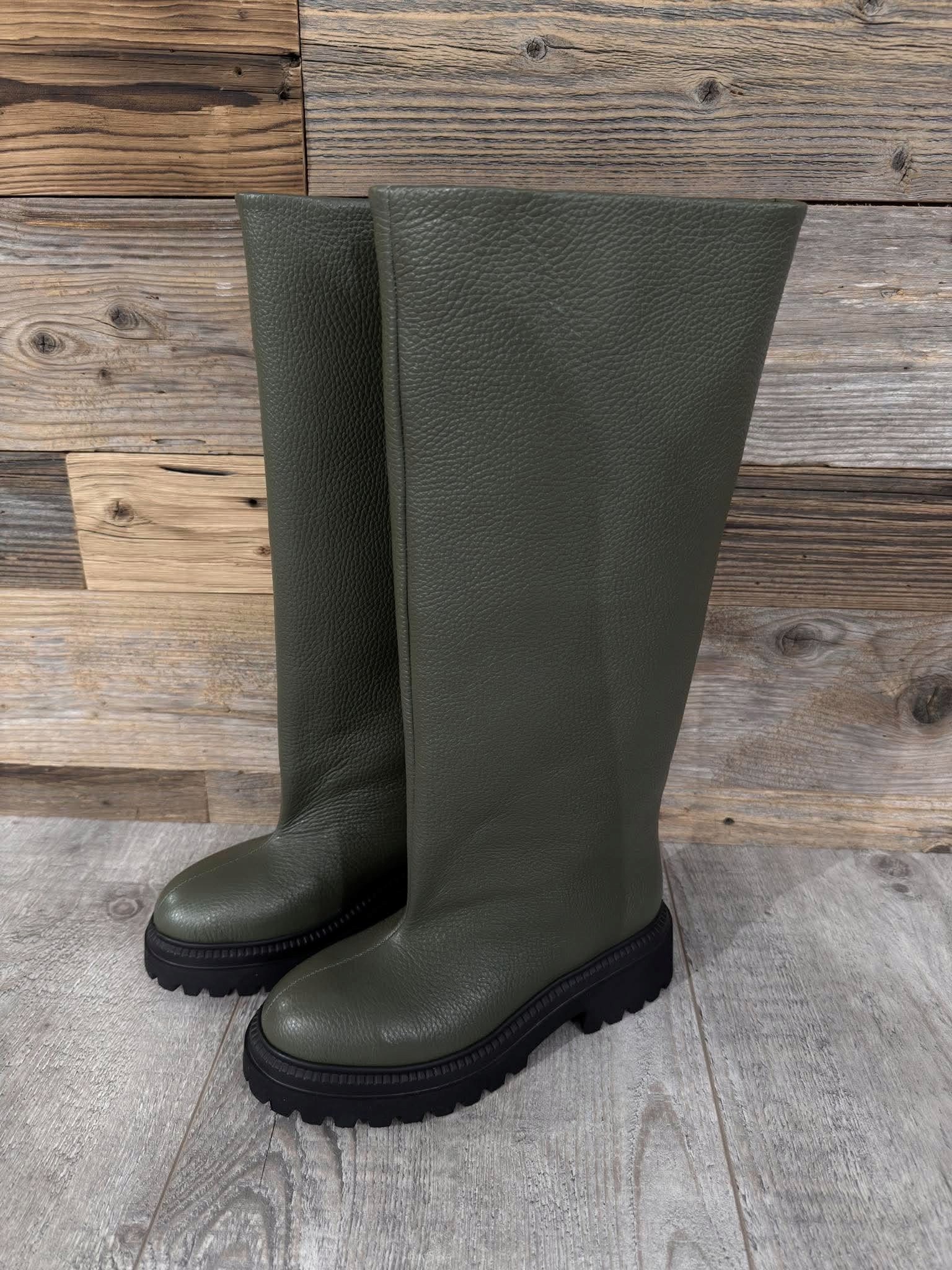 Aby O La La...! Kozačky Kozačky Z Přírodní Kůže Olivová 39