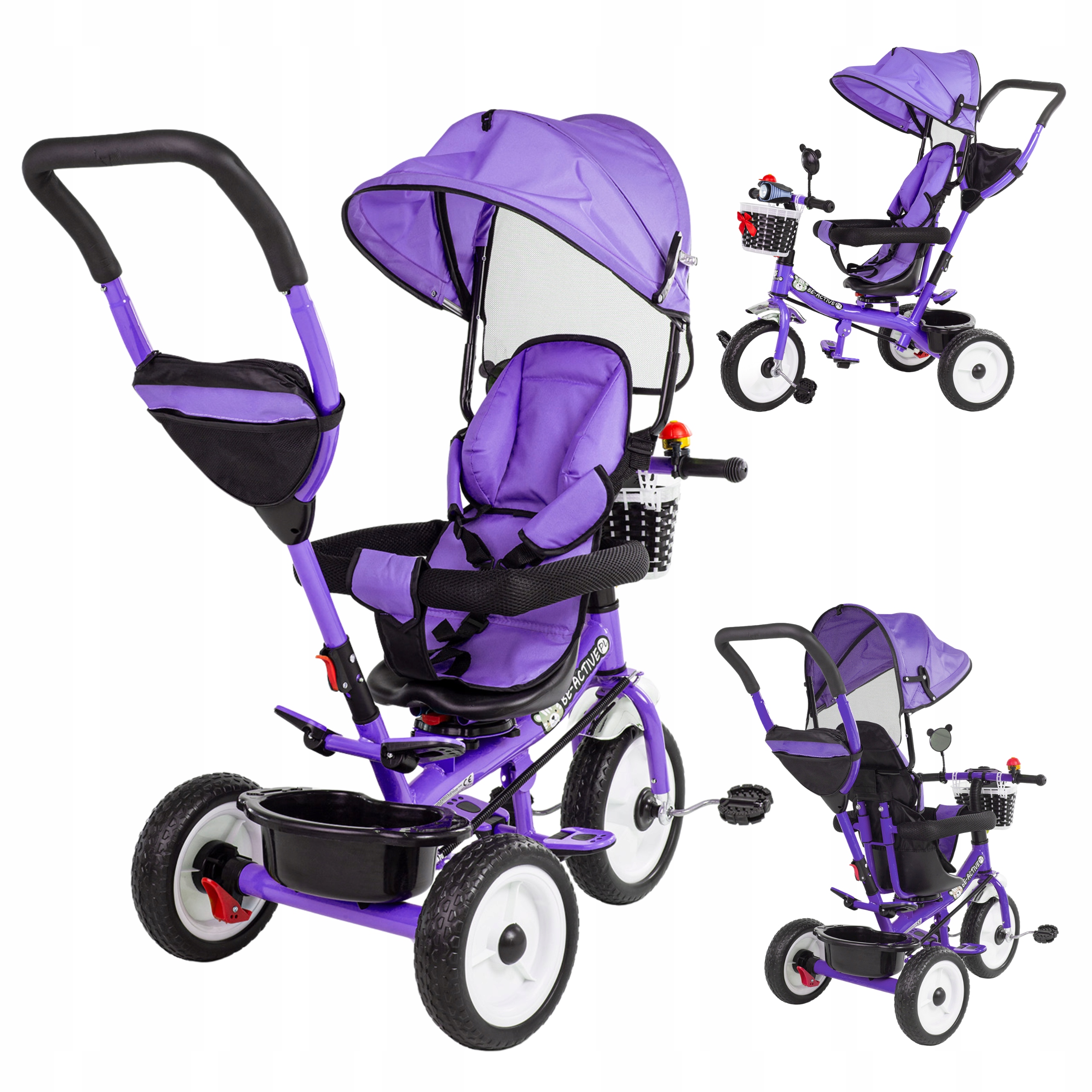 Rowerek Trójkołowy Dziecięcy 3W1 Obrotowy Pchacz Spacerówka Z Daszkiem