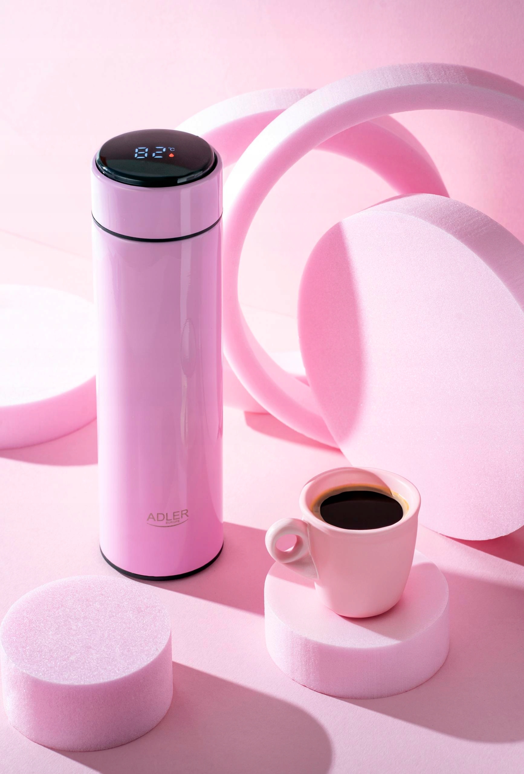 KUBEK TERMICZNY TERMOS 473ml LED Z TEMPERATURĄ NA KAWĘ HERBATĘ DO SAMOCHODU Marka Adler