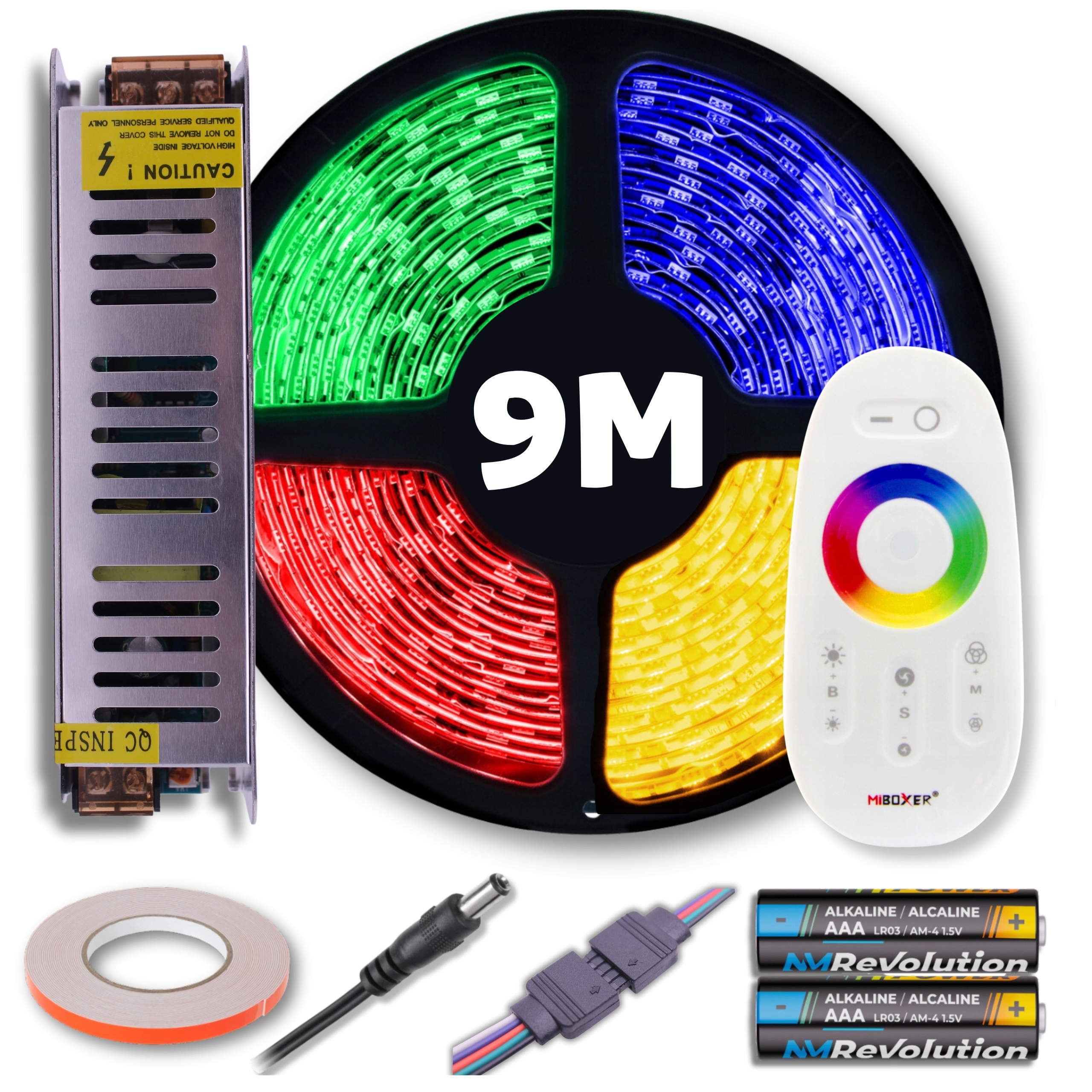 Set Led pásek Rgb barevný teplý bílý s dálkovým ovládáním a napájecím zdrojem 9M 12V