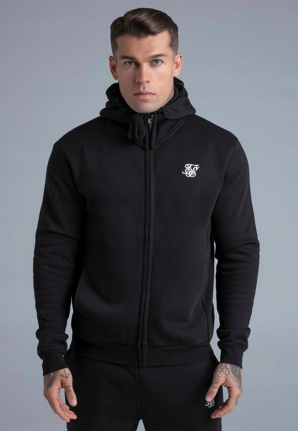 Siksilk mikina s kapucí rozepínací Essentials Zip Hoodie SS-28338 černá XL