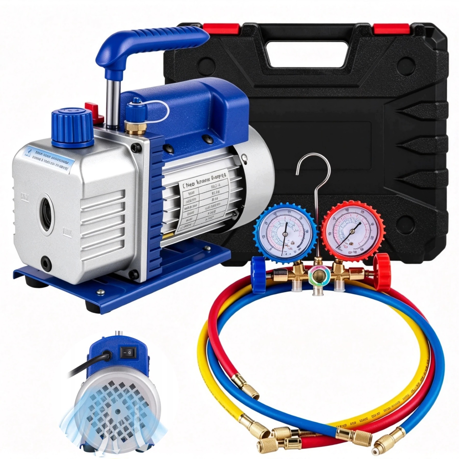 4CFM 1/3HP Jednostupňová vakuová pumpa s manometrem a adaptérem pro Hvac